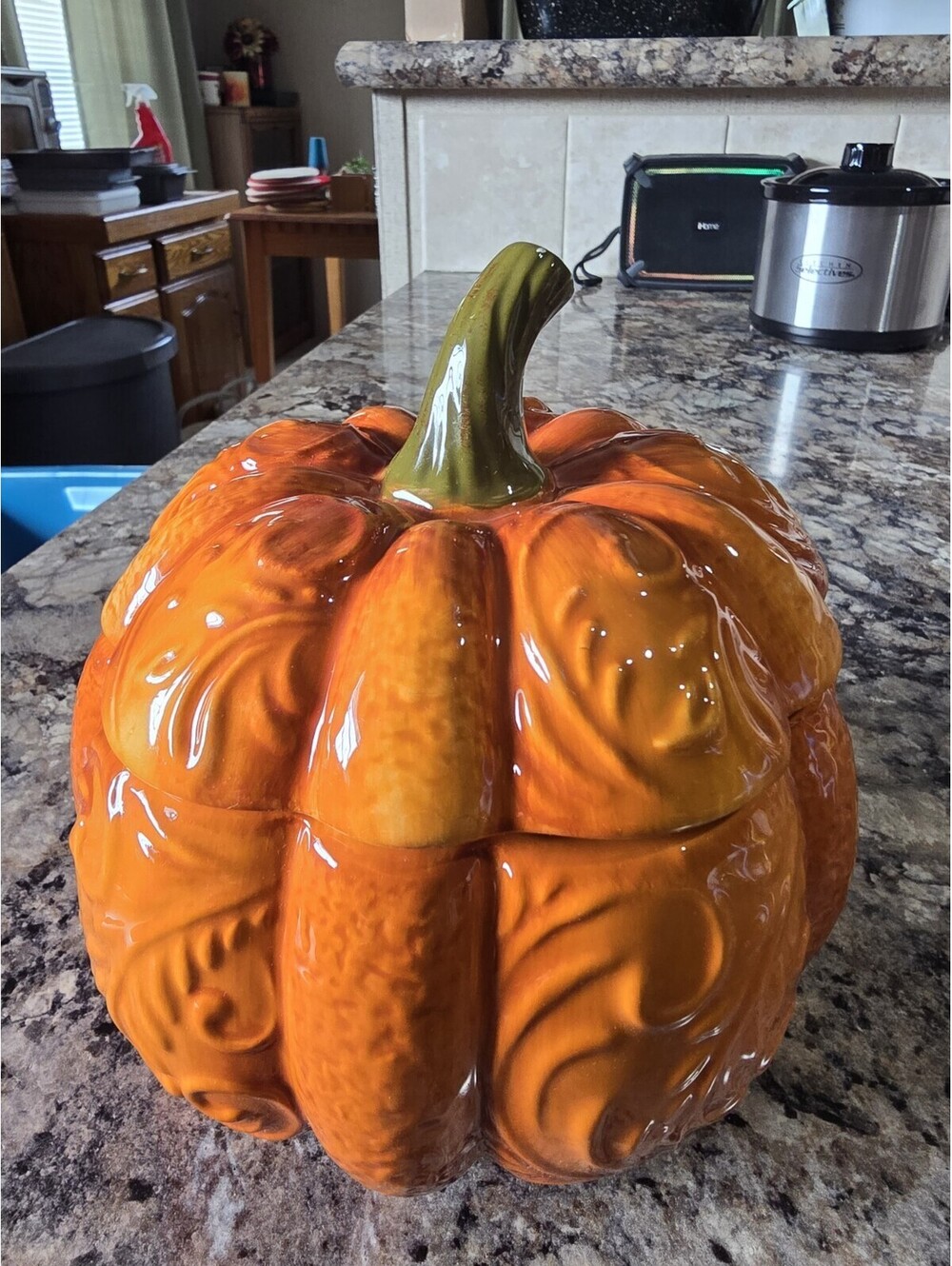 Pier 1 Harvest Gold Pumpkin Bowl with Lid